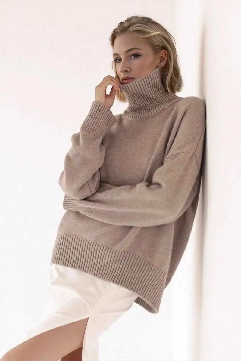 Basic Bae Turtleneck Dropped Shoulder Long Sleeve Sweater - Love Salve
